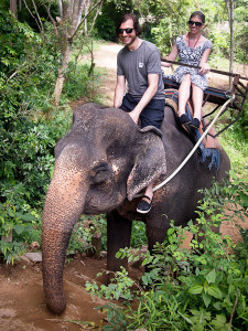 Climbing on an elephant